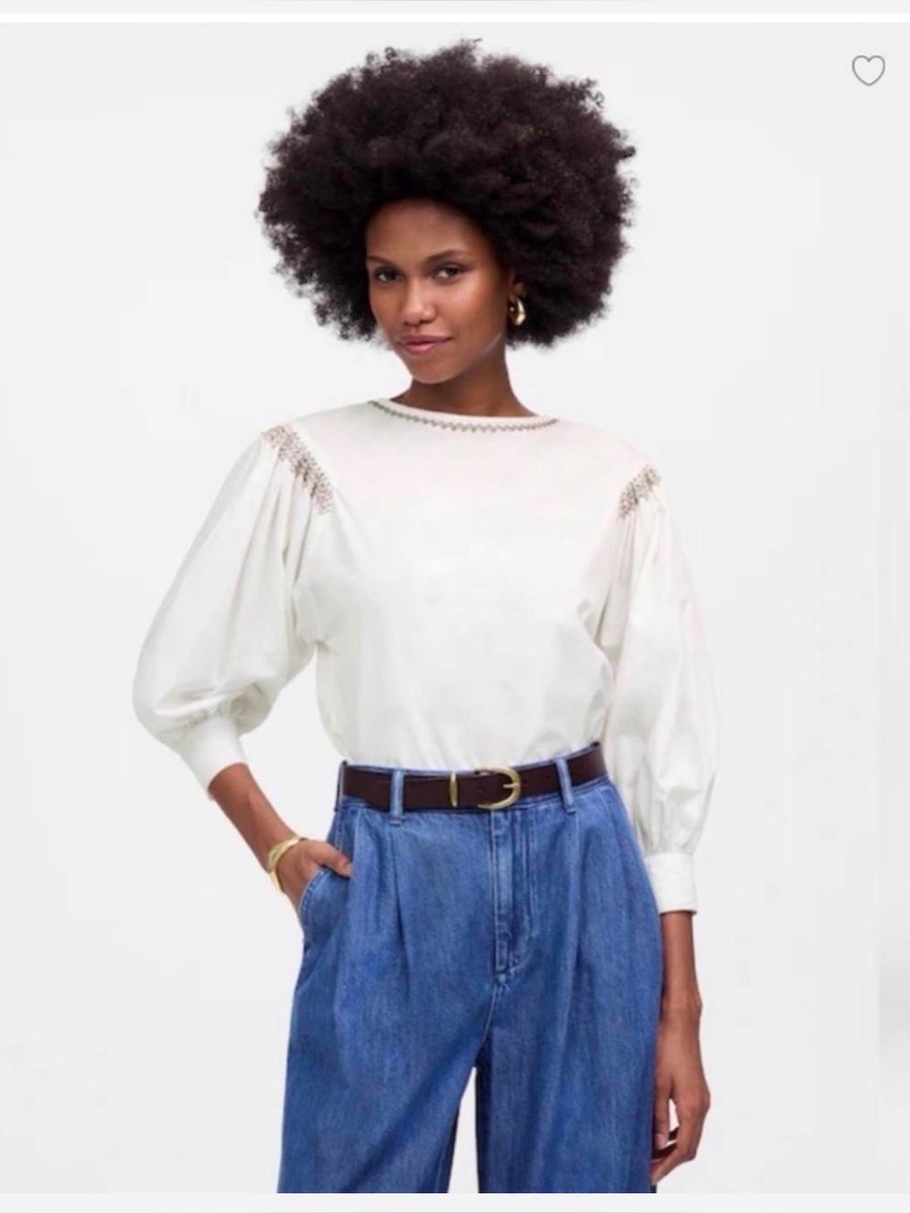 NWT Madewell White Embroidered Balloon Puff Sleeve Blouse